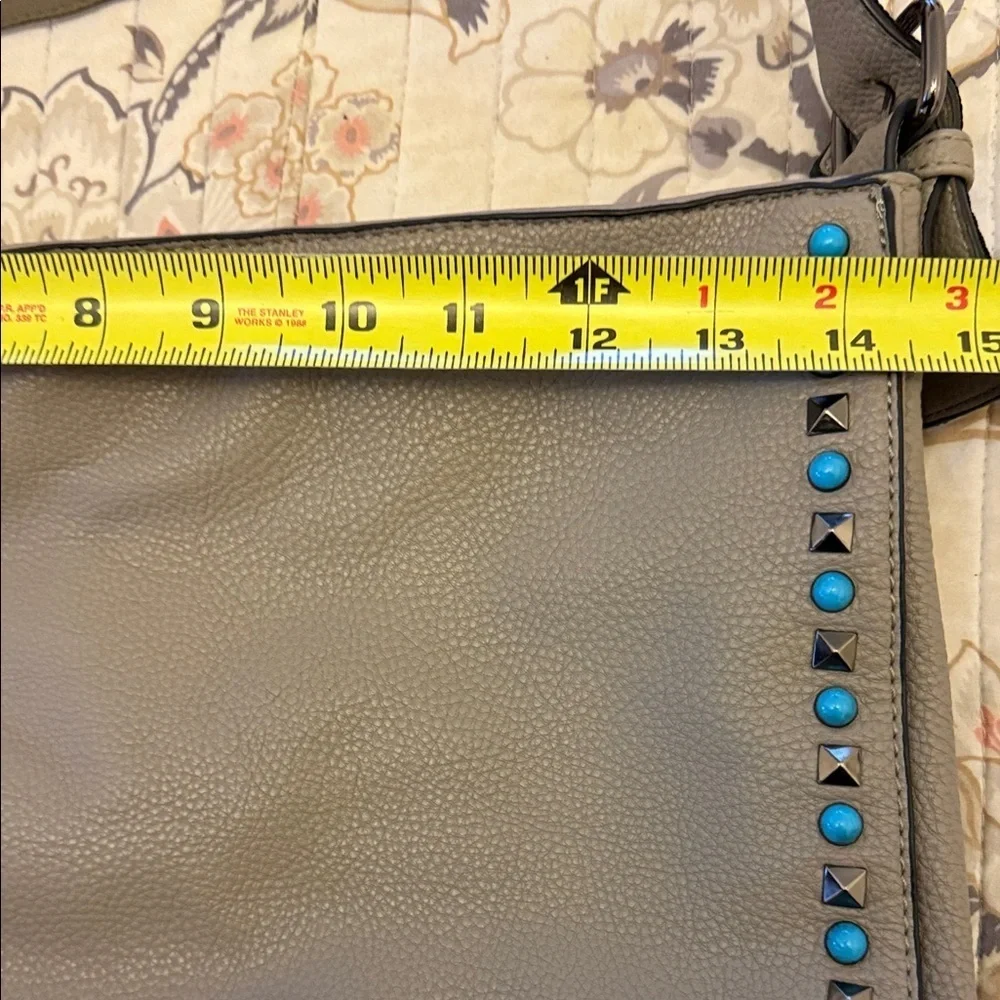Urban Expressions Gray  Bag with Turquoise & Black Studs & Embroided Strap